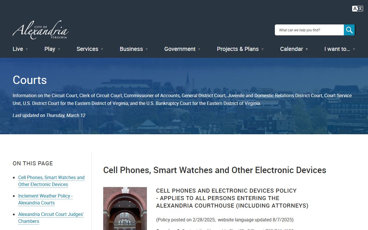 Alexandria Residents Directory - Alexandria courts page