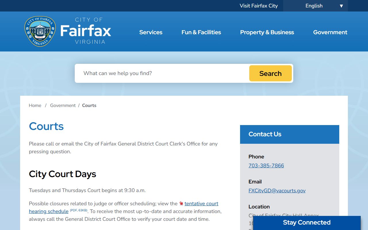 Fairfax Residents Directory - City of Fairfax courts page