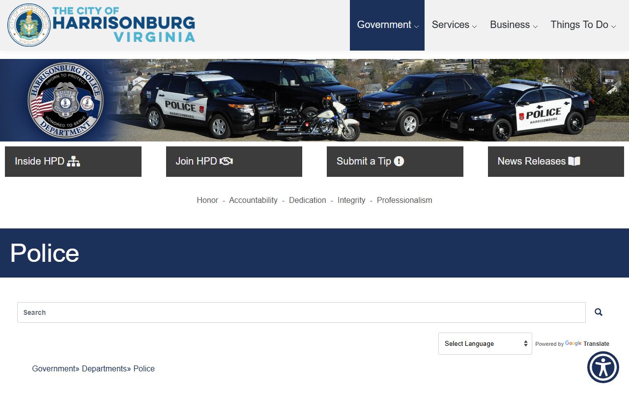 Harrisonburg Residents Directory - Harrisonburg Police Department page
