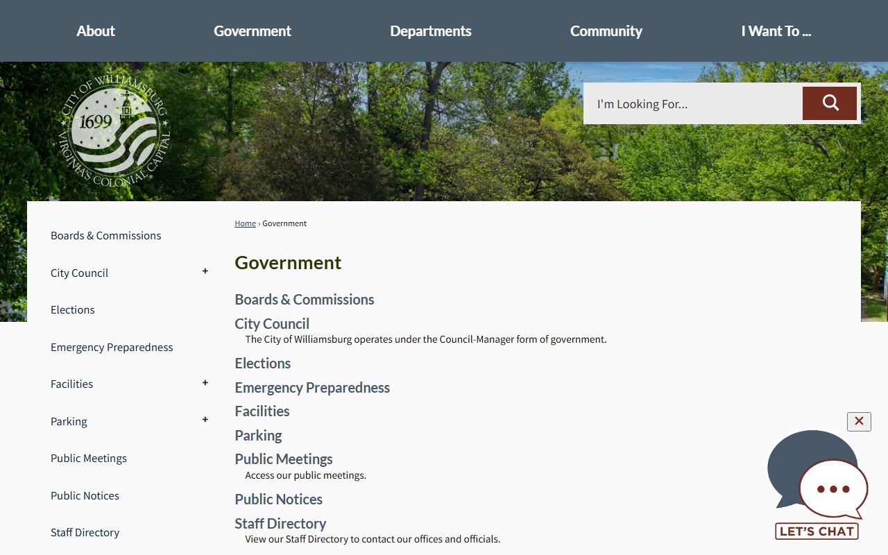 Williamsburg Residents Directory - city government services page