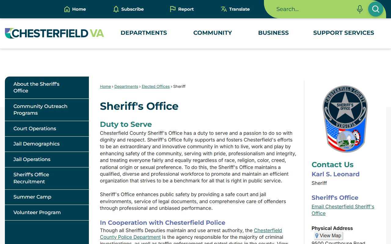 Chesterfield County Residents Directory - Sheriff services