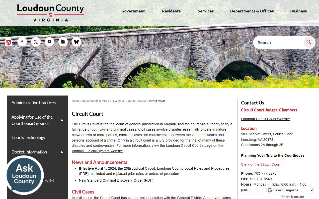 Loudoun County Residents Directory - Circuit Court services
