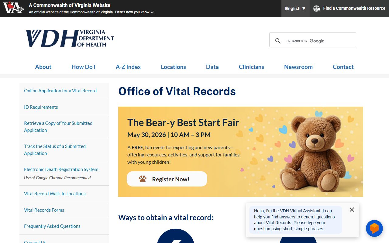 Virginia Residents Directory - Virginia Department of Health Vital Records